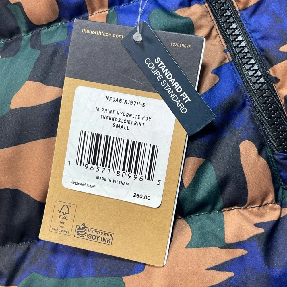 The North Face Men's S 600 Down‎ Puffer Jacket Camo Blue Brown Hooded NF0A5GGE